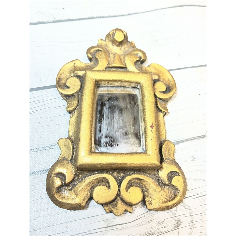 FLORENTINE Small Ornate WALL MIRROR Antique Gold Gilt ITALY Rectangular 40s-50s